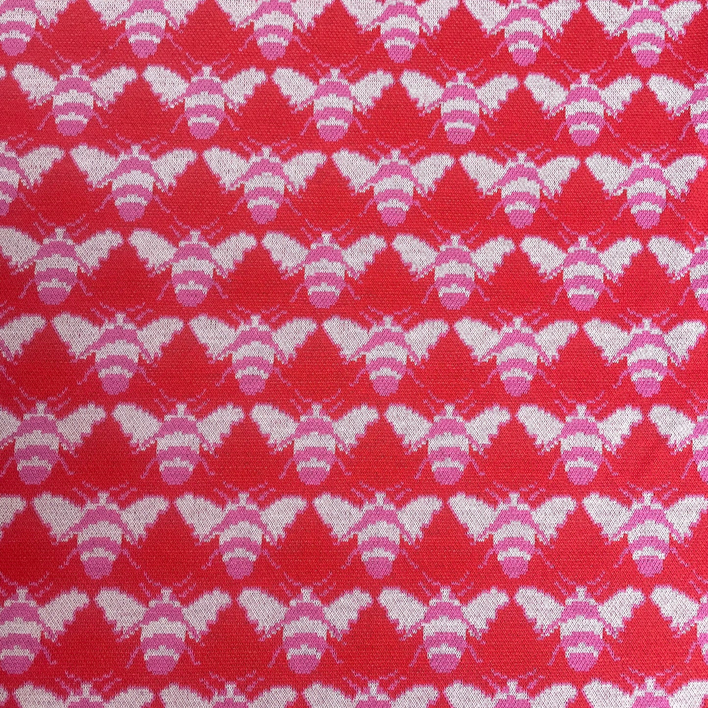Red & Pink Bee Print Jersey Knit Deadstock Fabric