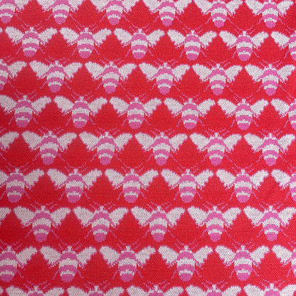 Red & Pink Bee Print Jersey Knit Deadstock Fabric