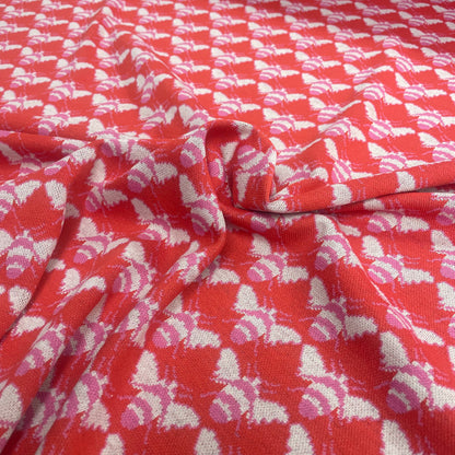 Red & Pink Bee Print Jersey Knit Deadstock Fabric