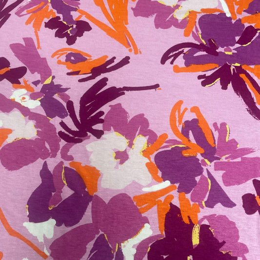 Pink & Orange Floral Jersey Deadstock Fabric