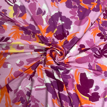 Pink & Orange Floral Jersey Deadstock Fabric