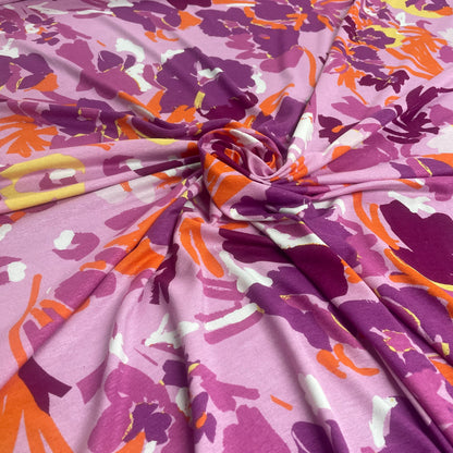 Pink & Orange Floral Jersey Deadstock Fabric