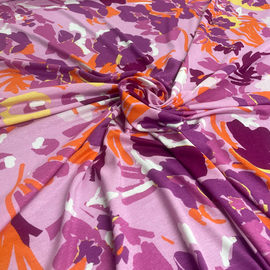 Pink & Orange Floral Jersey Deadstock Fabric