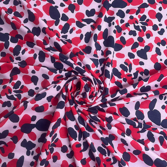 Pink, Red & Navy Animal-Inspired Jersey Viscose Deadstock Fabric