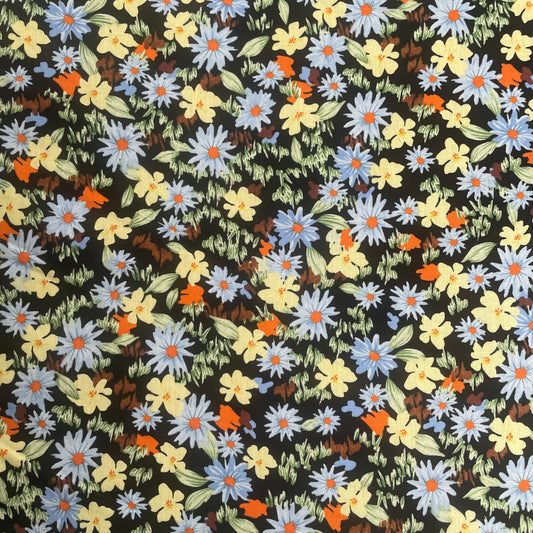 Black Floral Cotton Poplin Deadstock Fabric