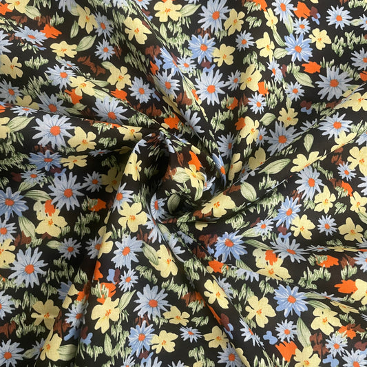 Black Floral Cotton Poplin Deadstock Fabric