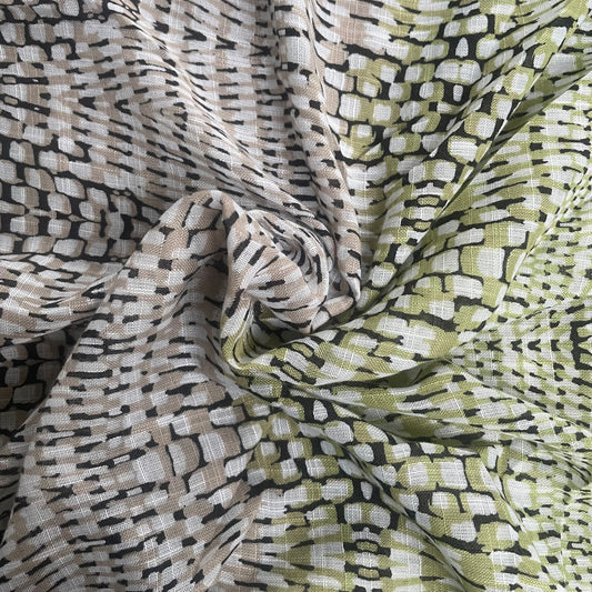 Green Snake Print Linen Mix Deadstock Fabric