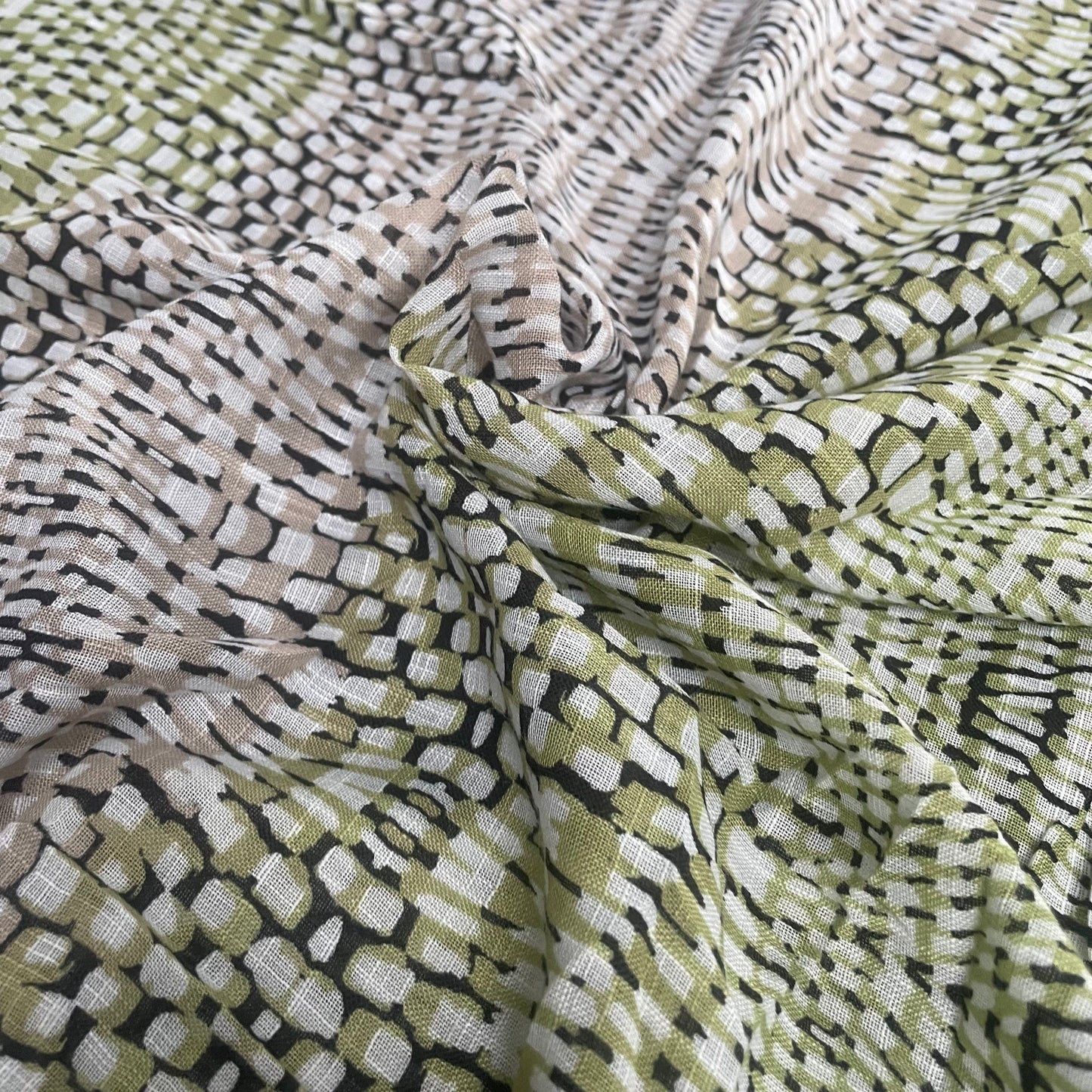 Green Snake Print Linen Mix Deadstock Fabric