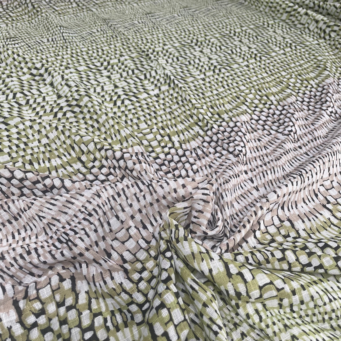 Green Snake Print Linen Mix Deadstock Fabric