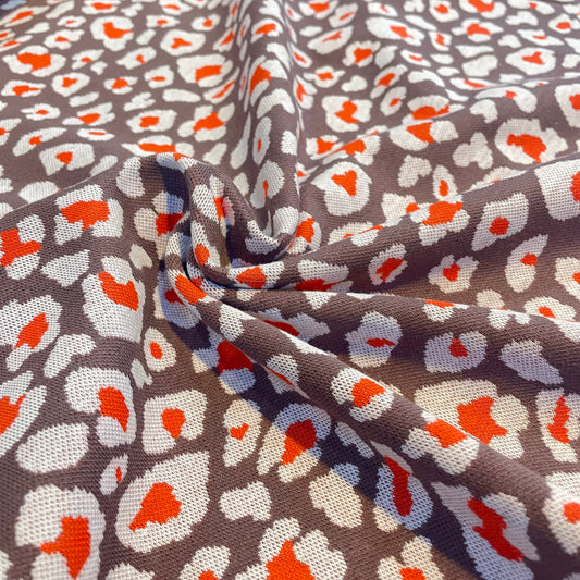 Red & Pink Leopard Print Knit Jersey Deadstock Fabric