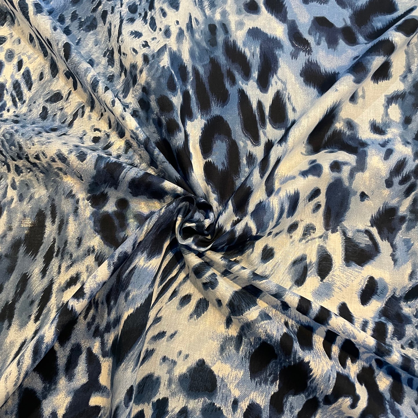 Deadstock Blue Leopard Print Polycotton