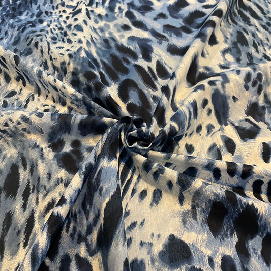 Deadstock Blue Leopard Print Polycotton