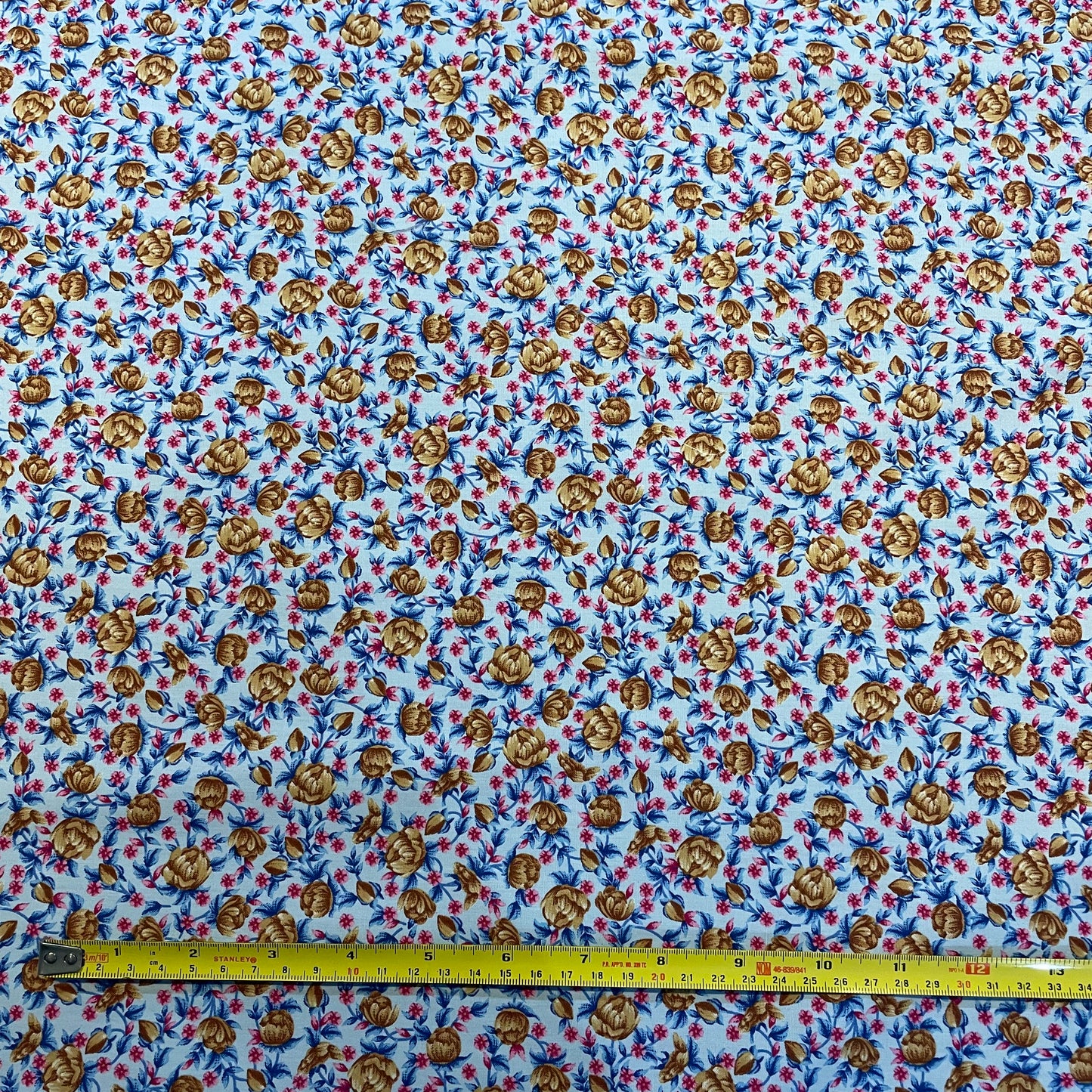 Deadstock Light Blue, Brown & Pink Floral Cotton