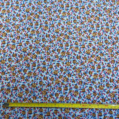Deadstock Light Blue, Brown & Pink Floral Cotton