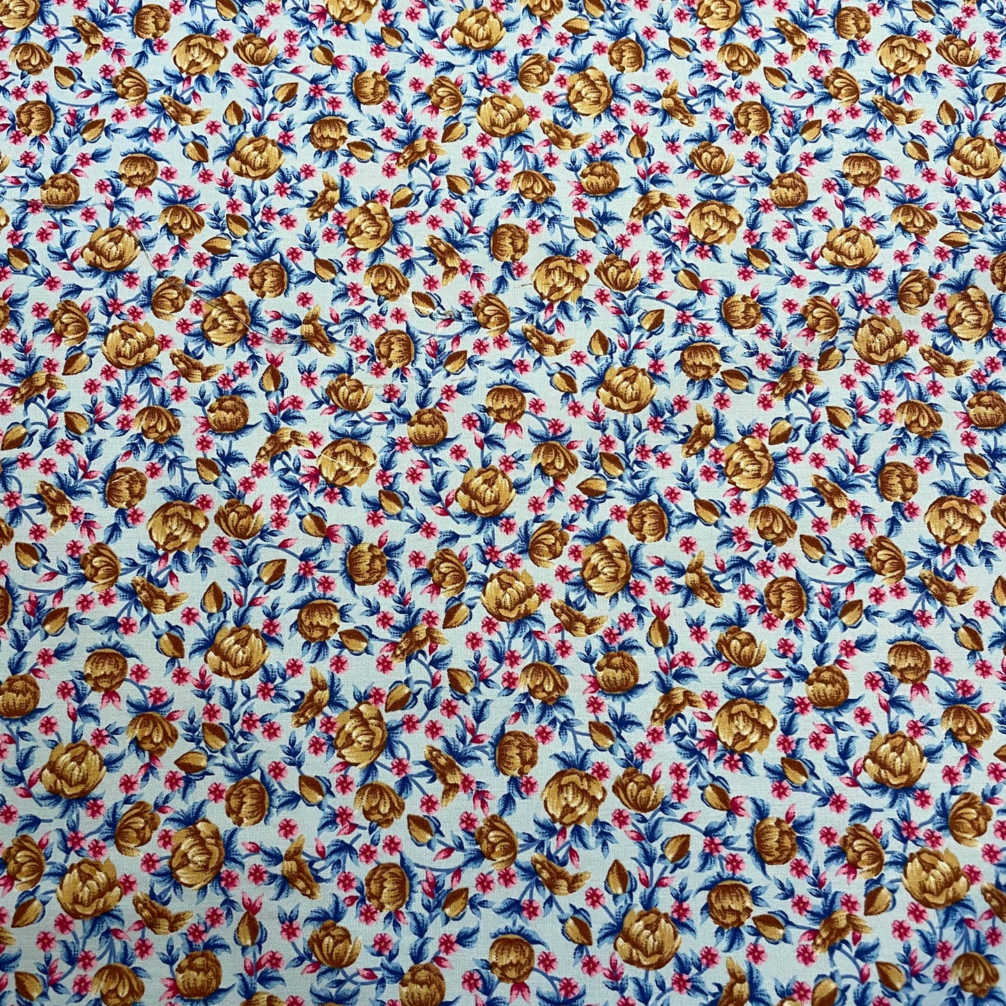 Deadstock Light Blue, Brown & Pink Floral Cotton