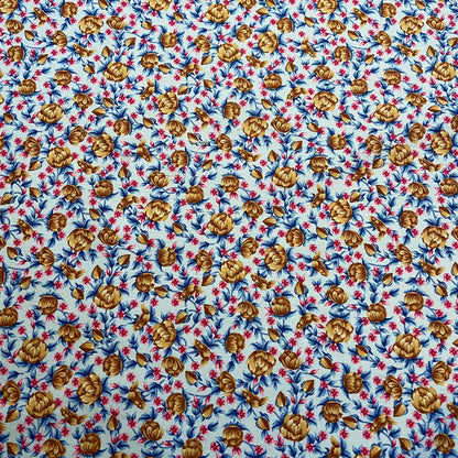 Deadstock Light Blue, Brown & Pink Floral Cotton