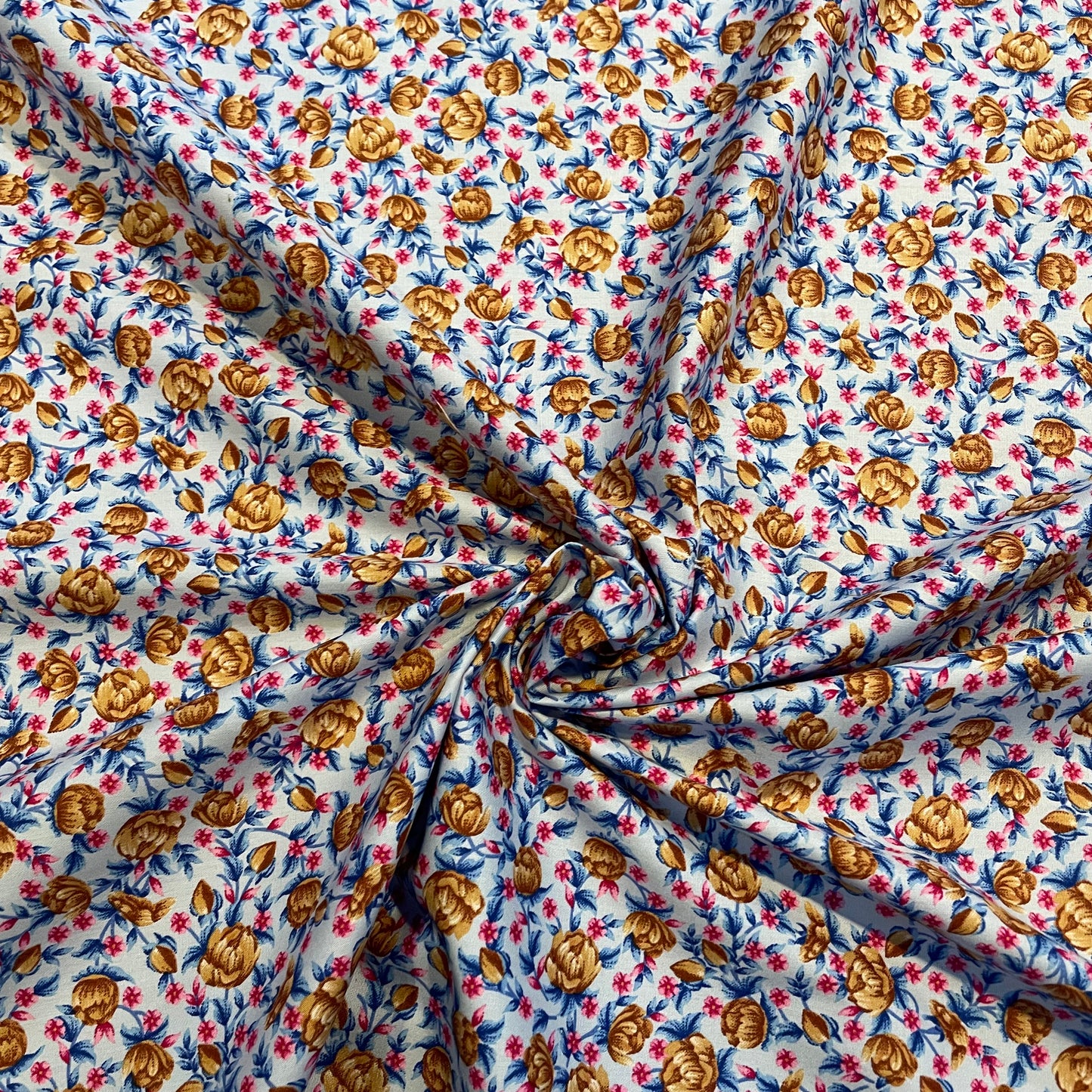 Deadstock Light Blue, Brown & Pink Floral Cotton