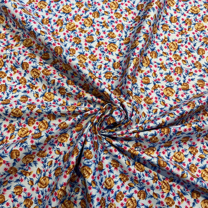 Deadstock Light Blue, Brown & Pink Floral Cotton