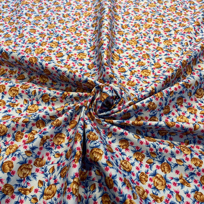 Deadstock Light Blue, Brown & Pink Floral Cotton