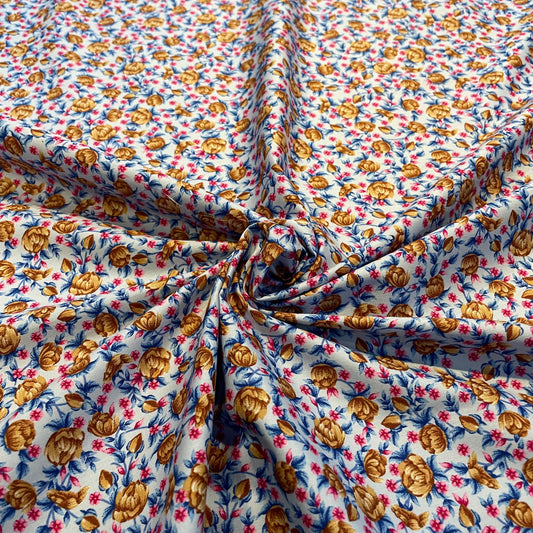 Deadstock Light Blue, Brown & Pink Floral Cotton