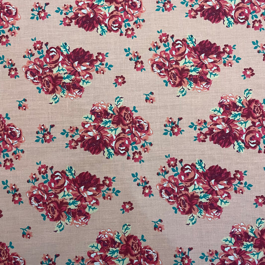Deadstock Light Pink & Blush Rose Floral Polycotton