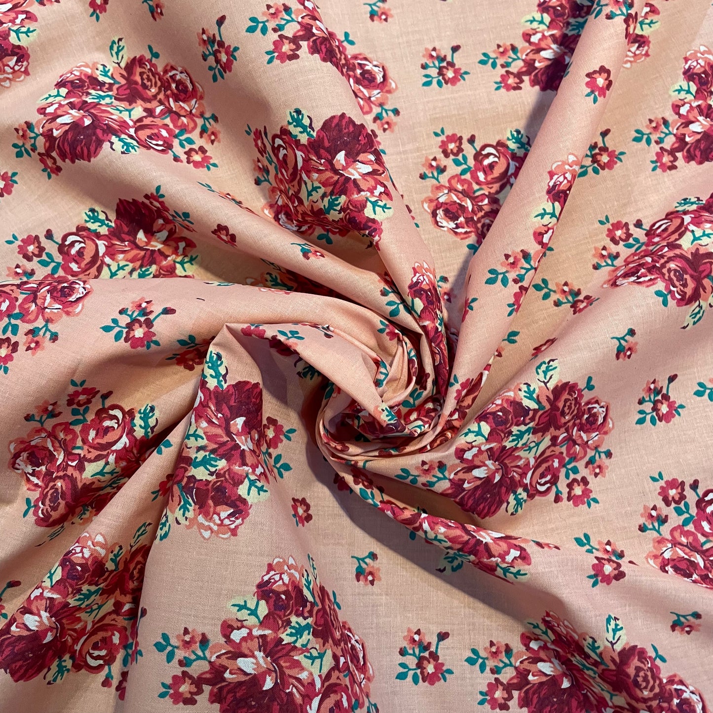 Deadstock Light Pink & Blush Rose Floral Polycotton