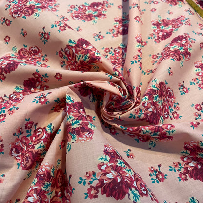 Deadstock Light Pink & Blush Rose Floral Polycotton