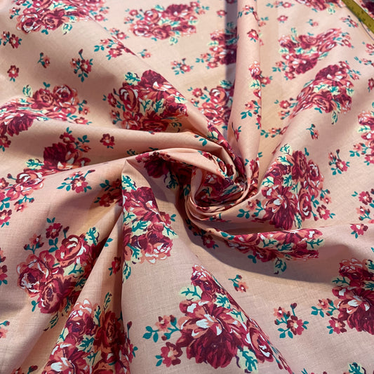 Deadstock Light Pink & Blush Rose Floral Polycotton
