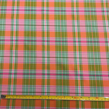 Deadstock Checked Bright Pink and Green Polycotton