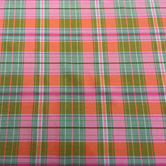 Deadstock Checked Bright Pink and Green Polycotton