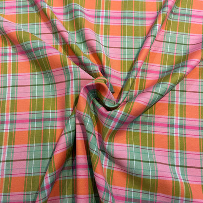Deadstock Checked Bright Pink and Green Polycotton