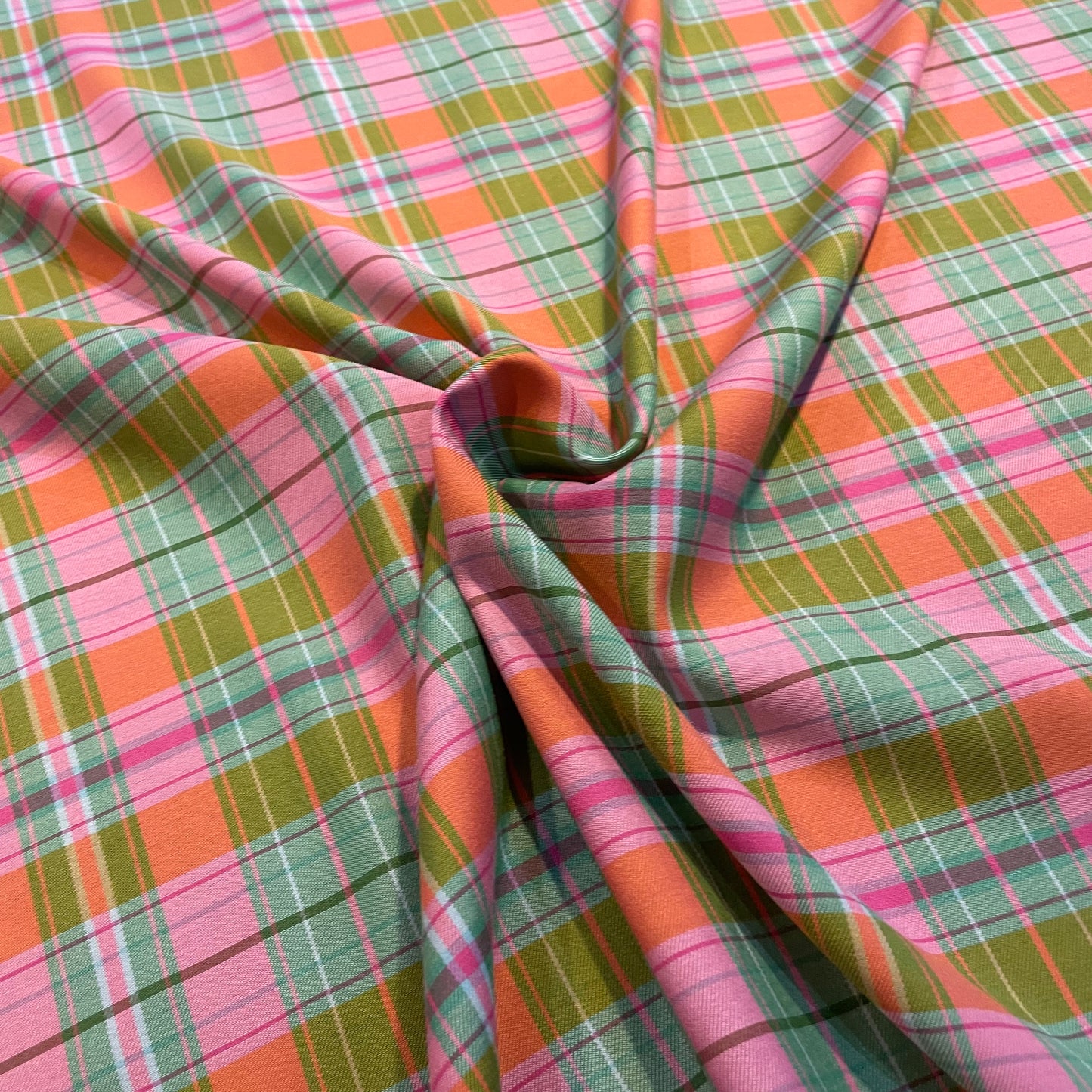 Deadstock Checked Bright Pink and Green Polycotton