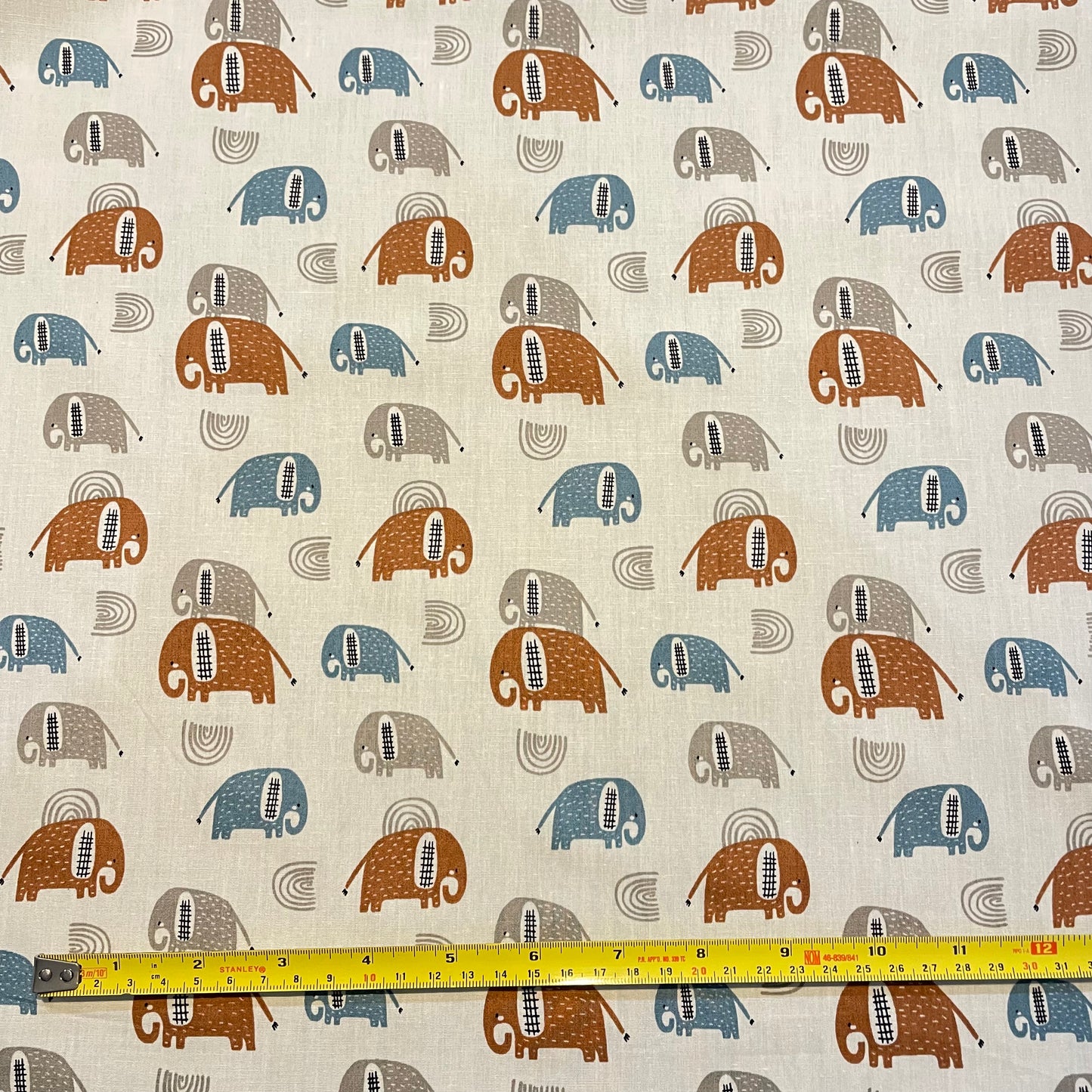 Deadstock Blue, Brown and White Elephant Print Cotton