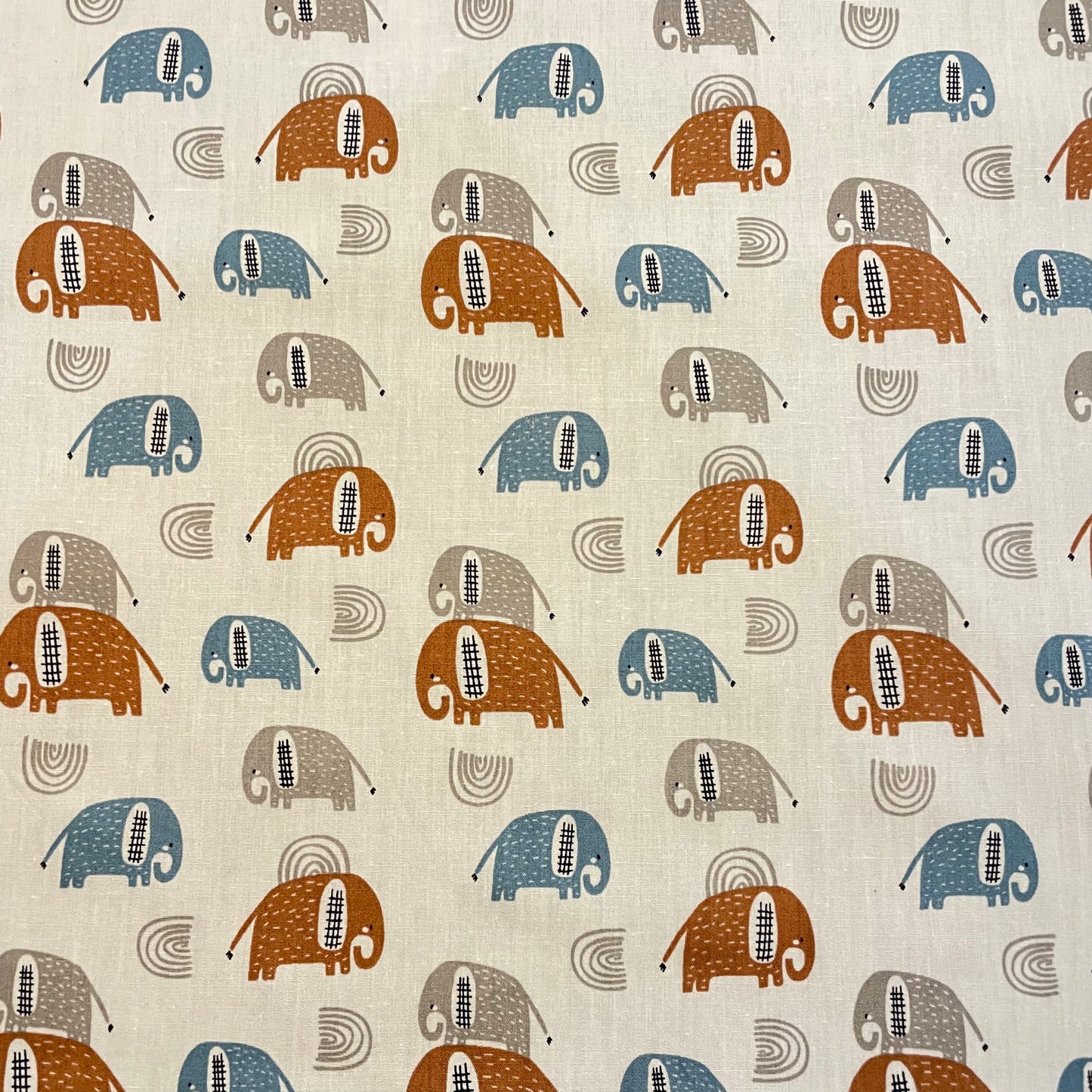 Deadstock Blue, Brown and White Elephant Print Cotton
