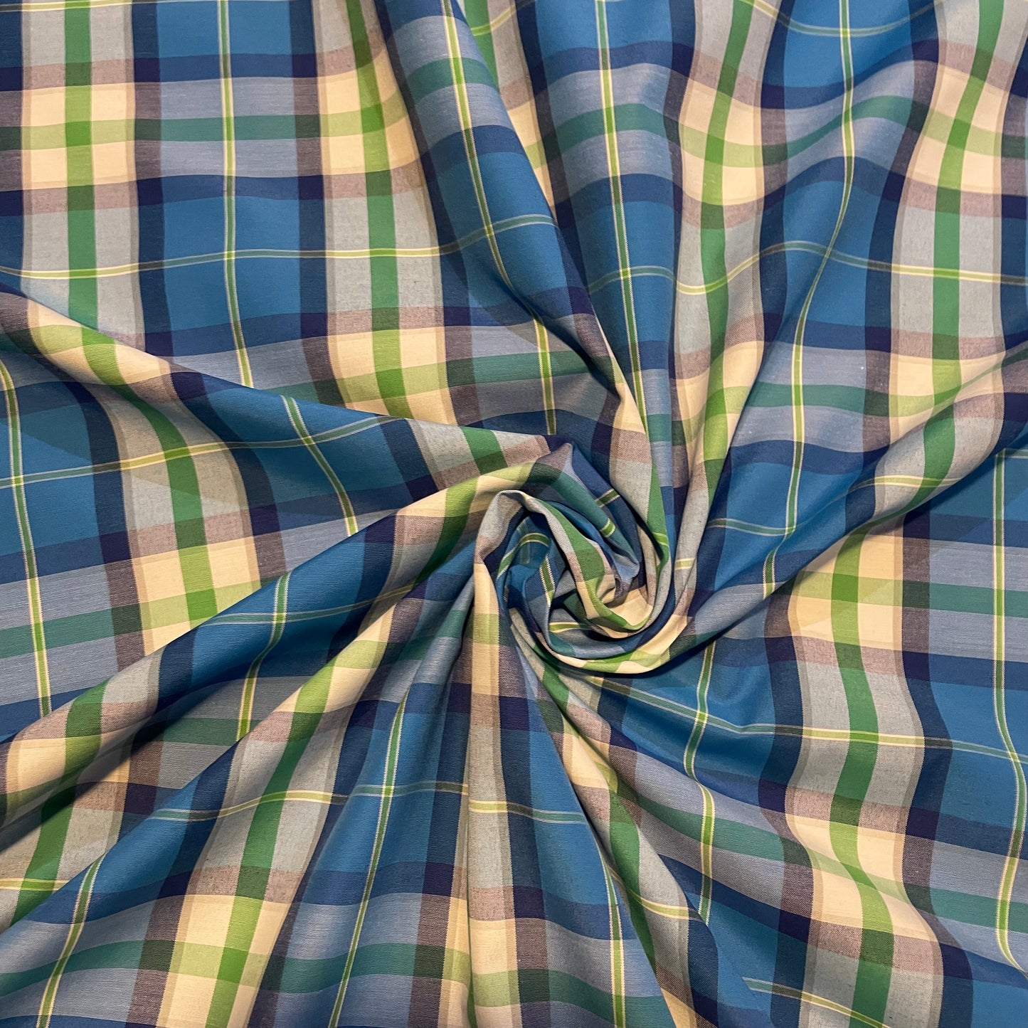 Deadstock Checked Blue, Green and White Shirting
