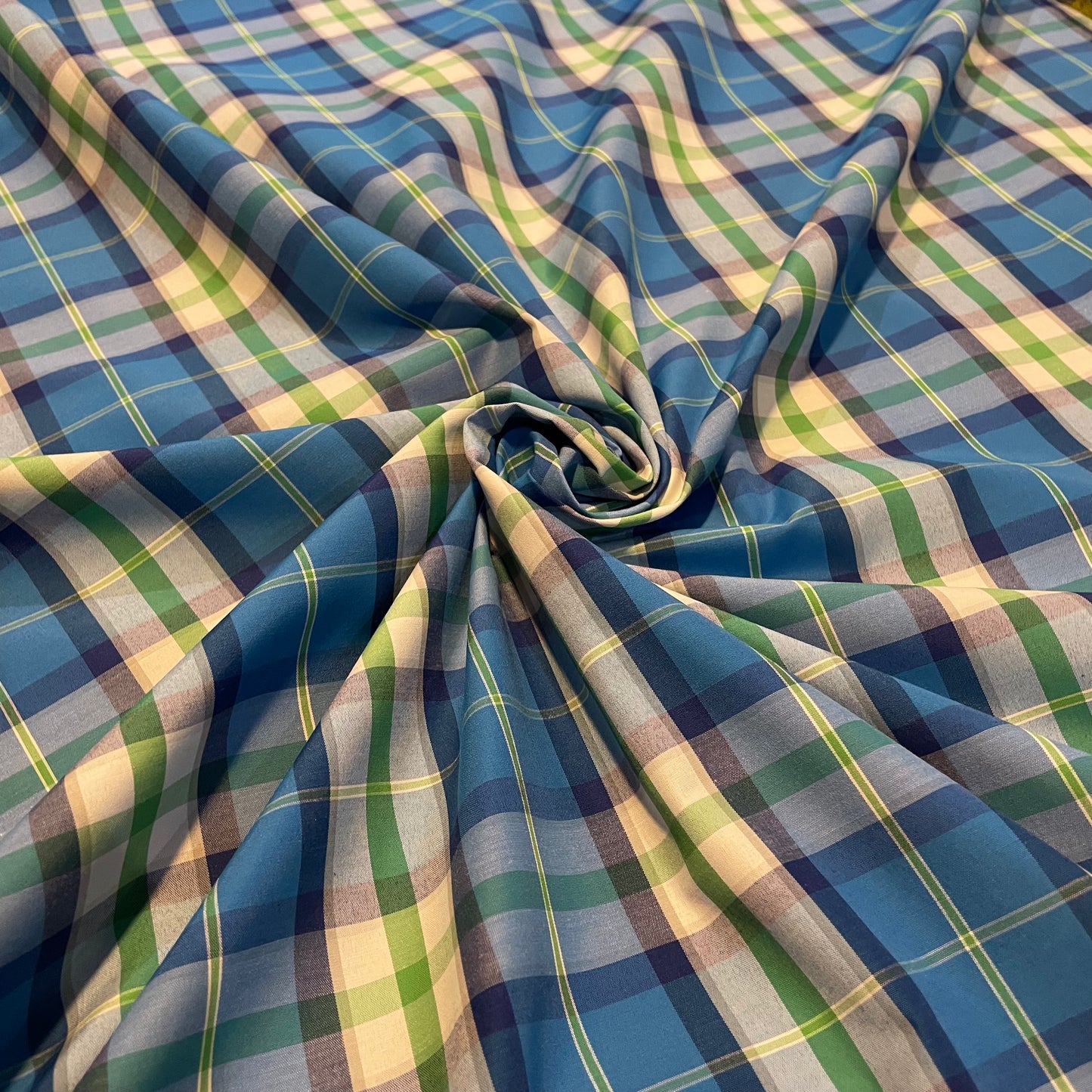 Deadstock Checked Blue, Green and White Shirting
