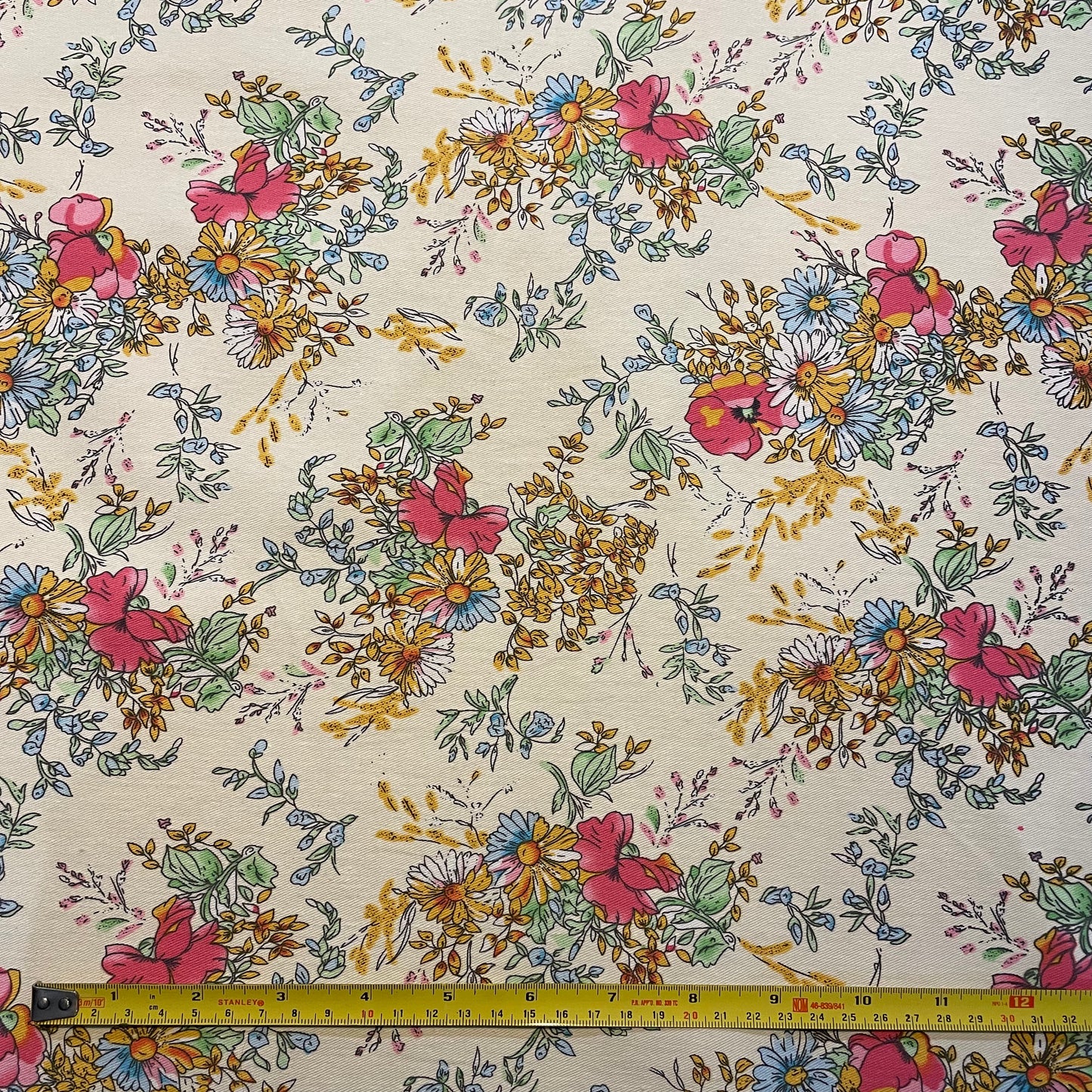 Deadstock Cream Floral Print Stretch Polycotton - Medium-Heavy