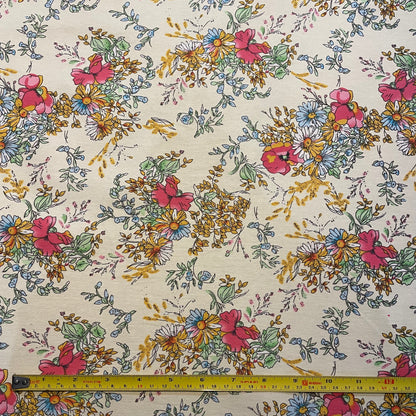 Deadstock Cream Floral Print Stretch Polycotton - Medium-Heavy