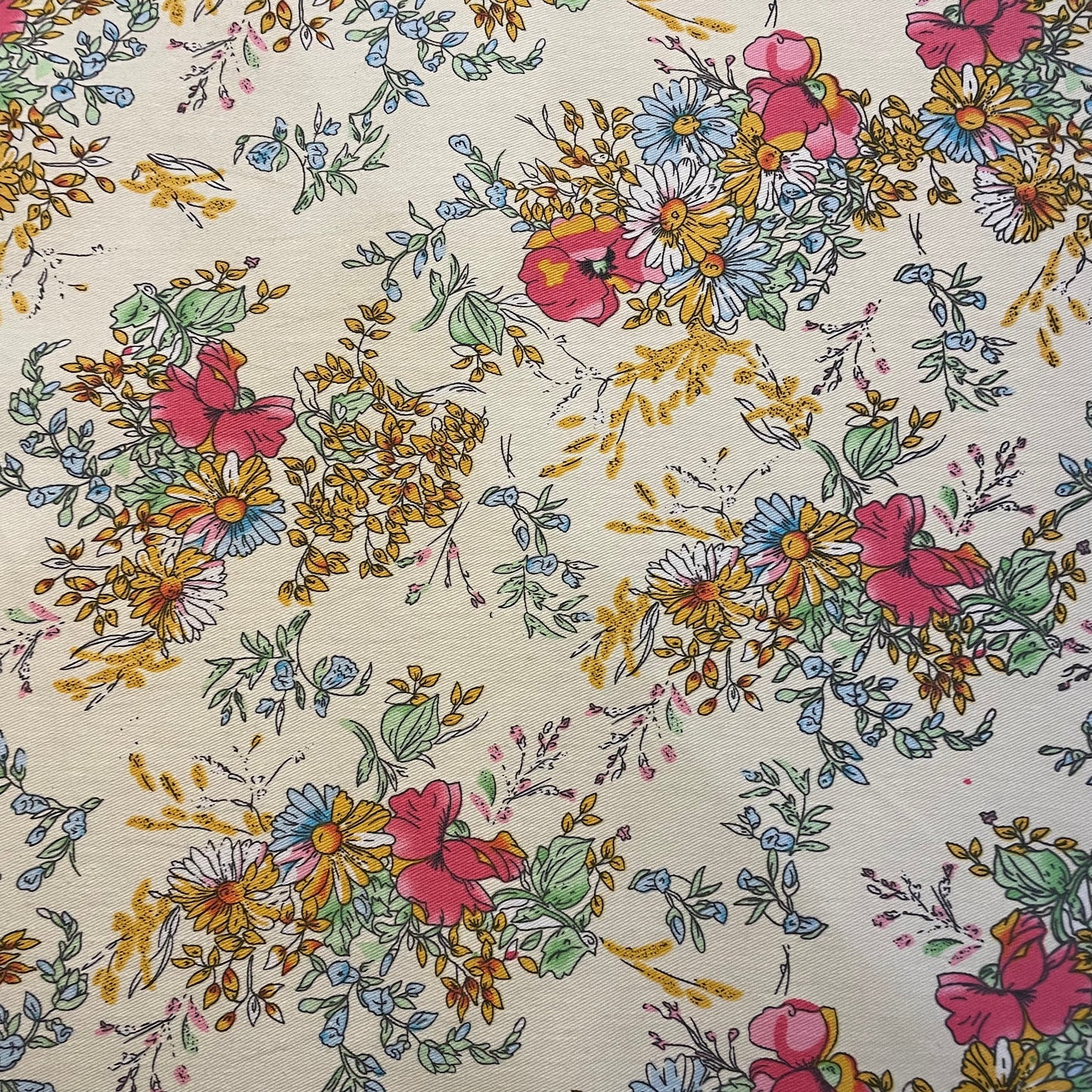 Deadstock Cream Floral Print Stretch Polycotton - Medium-Heavy