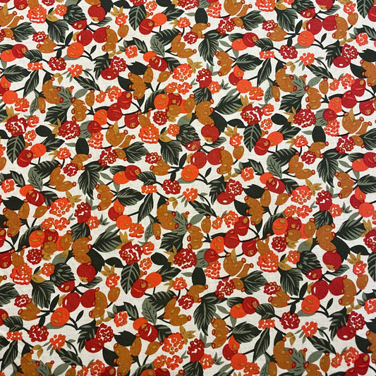 Deadstock Red Raspberry Floral Foliage Cotton