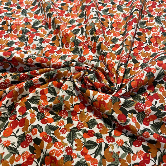 Deadstock Red Raspberry Floral Foliage Cotton