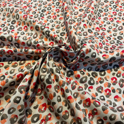 Deadstock Grey and Pink Leopard Print Cotton Satin Spandex