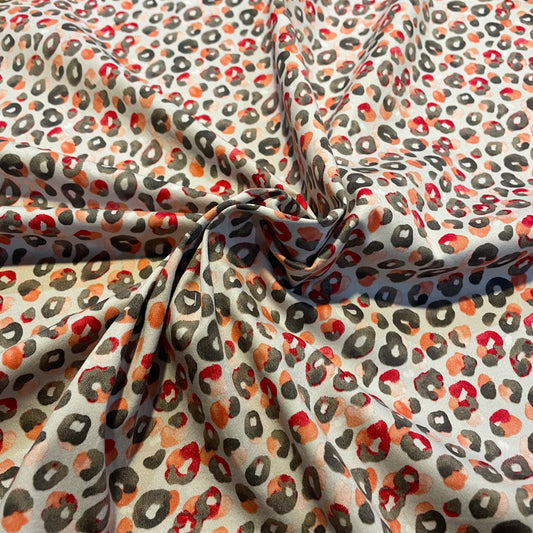 Deadstock Grey and Pink Leopard Print Cotton Satin Spandex