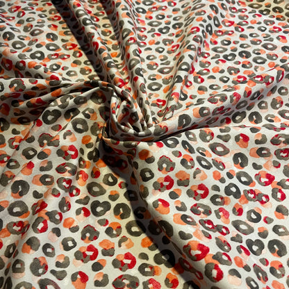 Deadstock Grey and Pink Leopard Print Cotton Satin Spandex