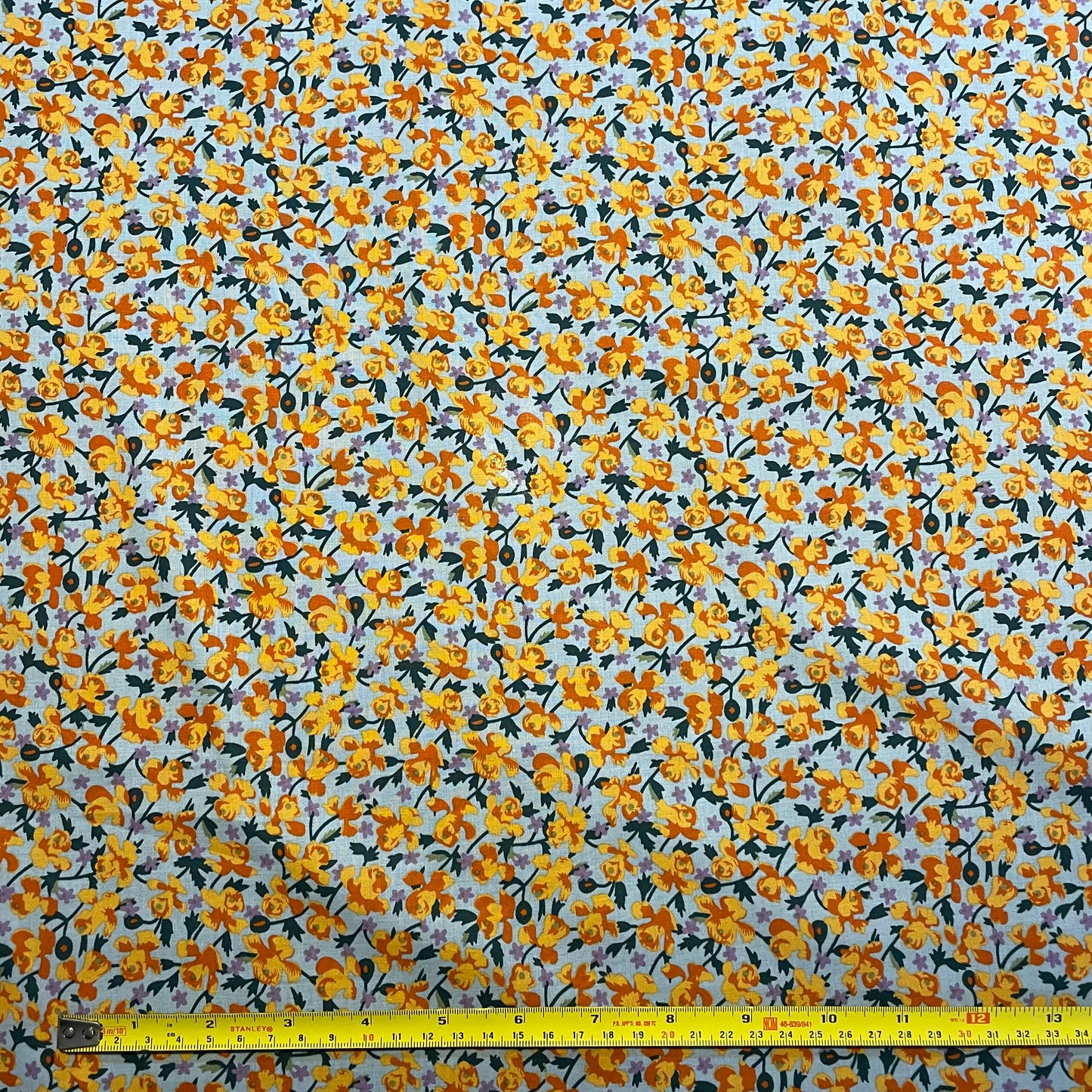 Deadstock Light Blue Daffodil Floral Cotton