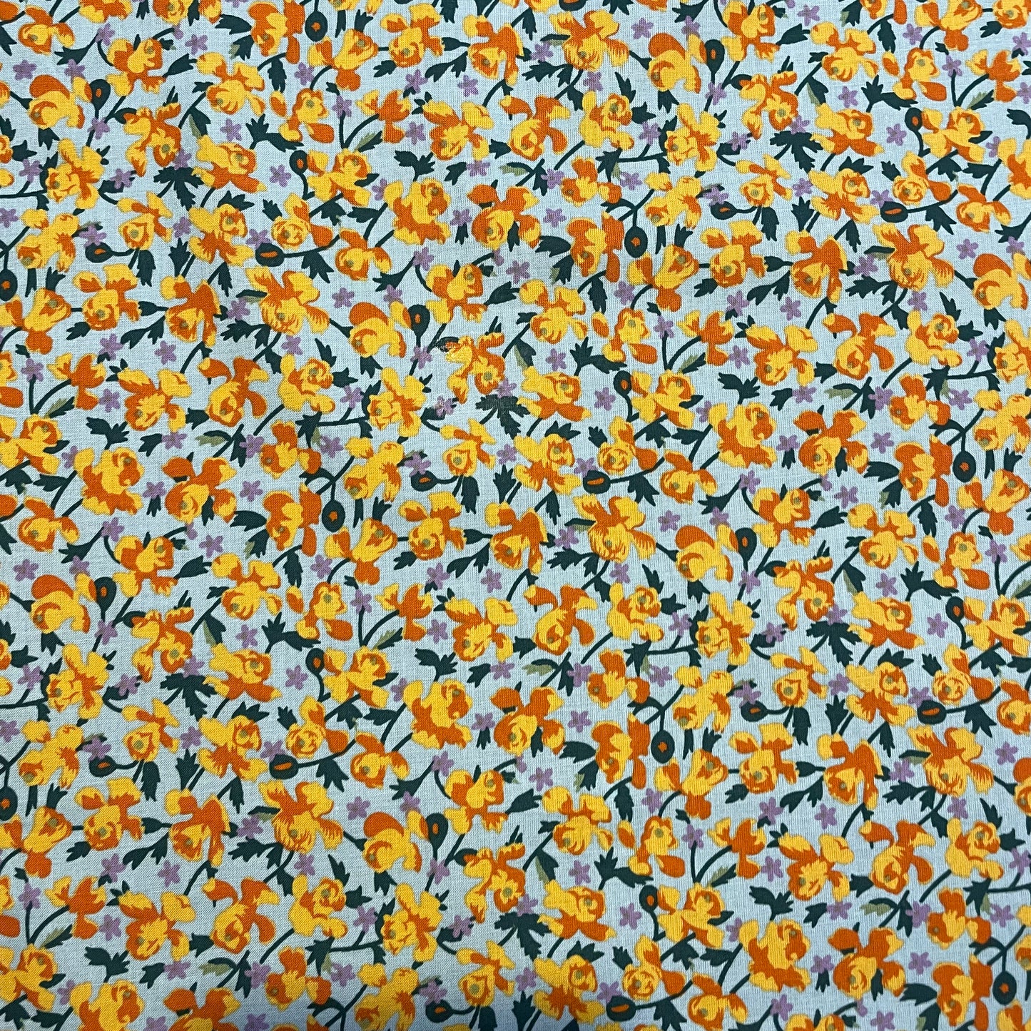 Deadstock Light Blue Daffodil Floral Cotton