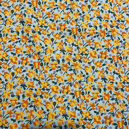 Deadstock Light Blue Daffodil Floral Cotton
