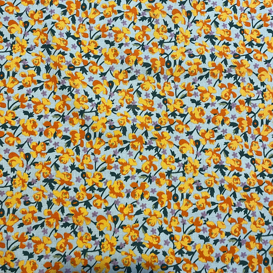 Deadstock Light Blue Daffodil Floral Cotton