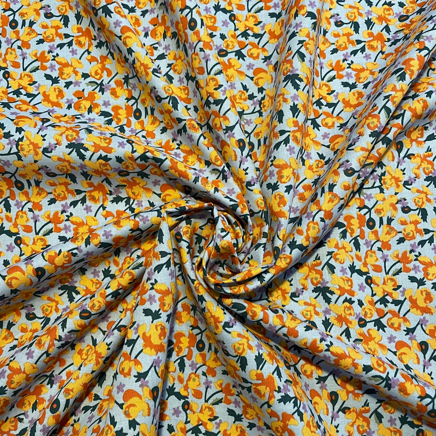 Deadstock Light Blue Daffodil Floral Cotton