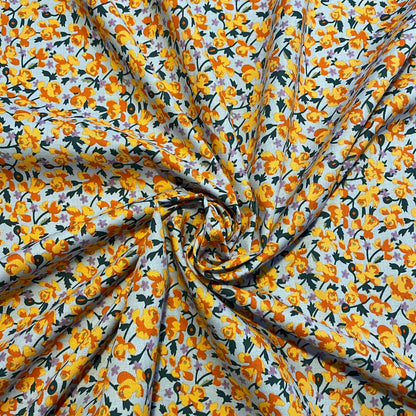 Deadstock Light Blue Daffodil Floral Cotton